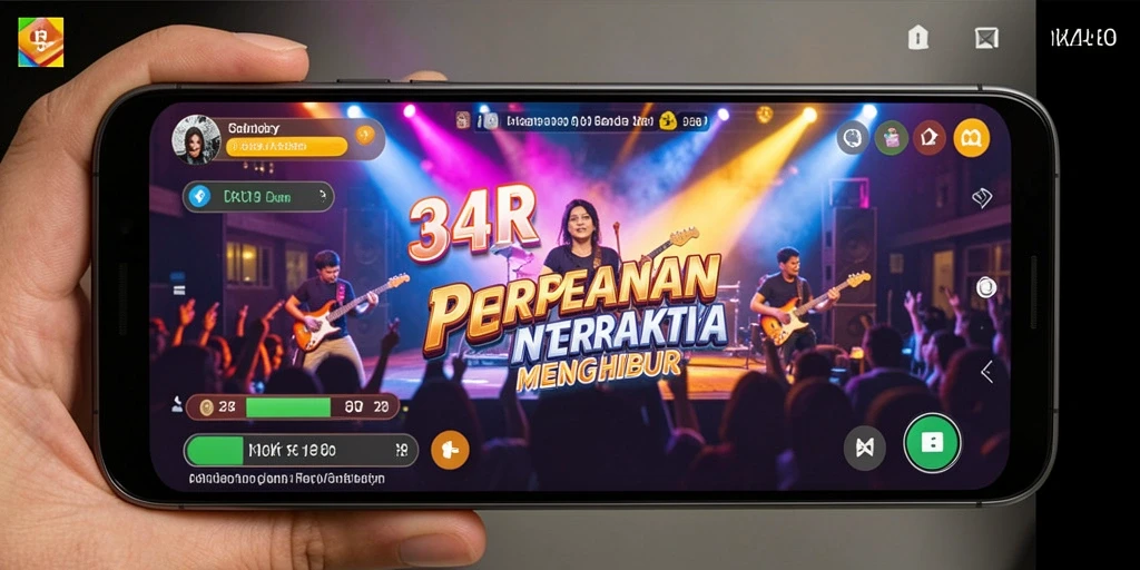 Tampilan visual menarik dari gameplay 34R yang penuh musik.