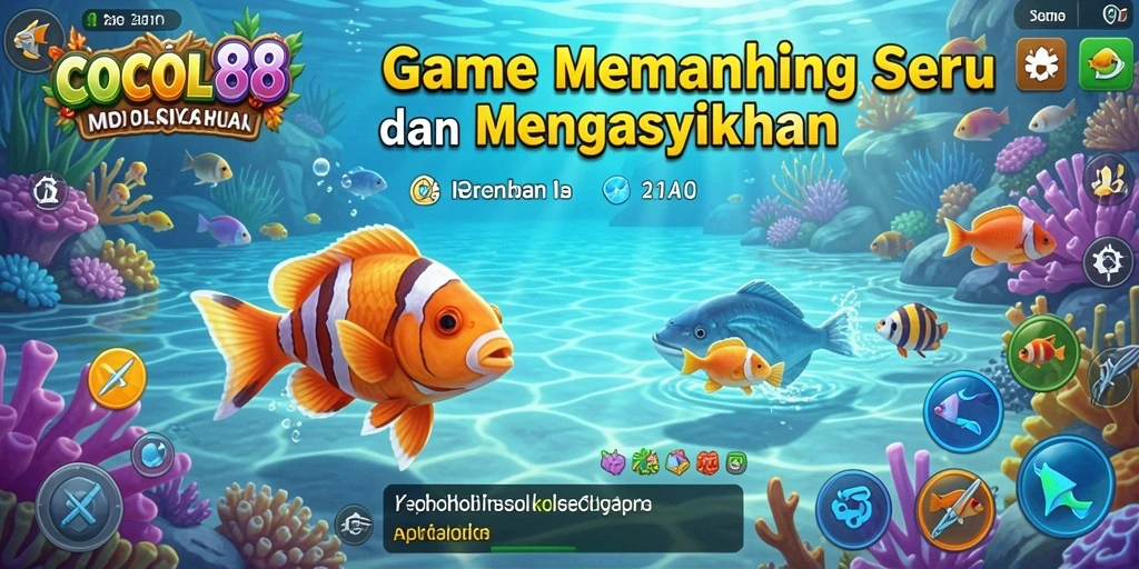 Screenshot gameplay COCOL88 menampilkan aksi seru memancing di danau yang indah.