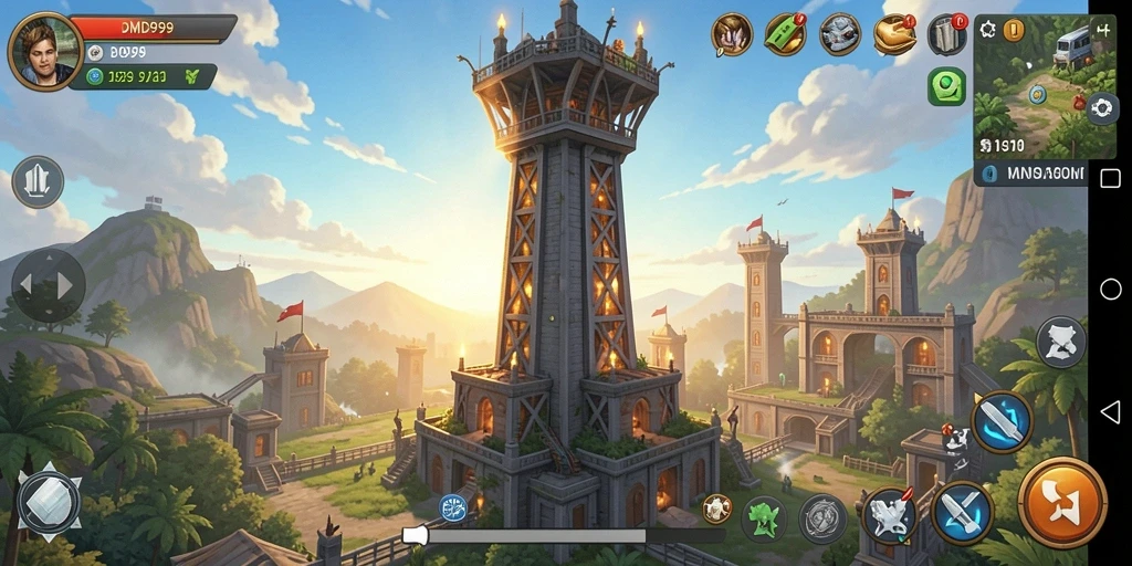 Gameplay DMD999 menampilkan menara pertahanan yang strategis dan musuh beragam.