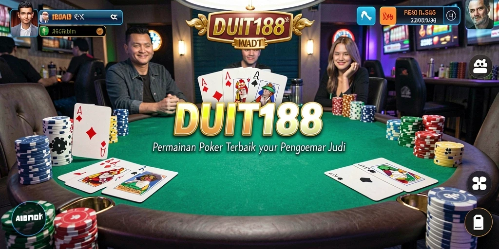 Tampilan gameplay poker yang menegangkan di DUIT188.