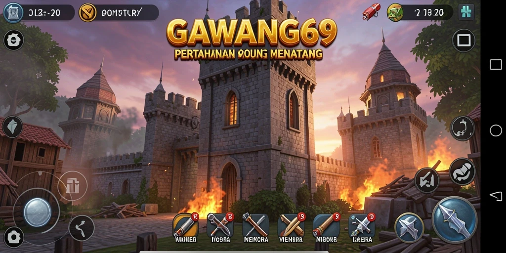 Tampilan gameplay menarik GAWANG69 dengan menara dan musuh yang beragam.