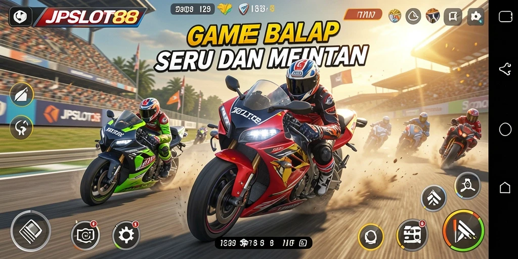 Gameplay menegangkan JPSLOT88 dengan balapan motor cepat.