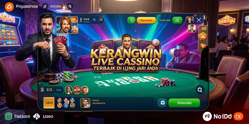 Screenshot gameplay <strong>KERANGWIN</strong> menampilkan dealer langsung dan suasana kasino yang mengesankan.