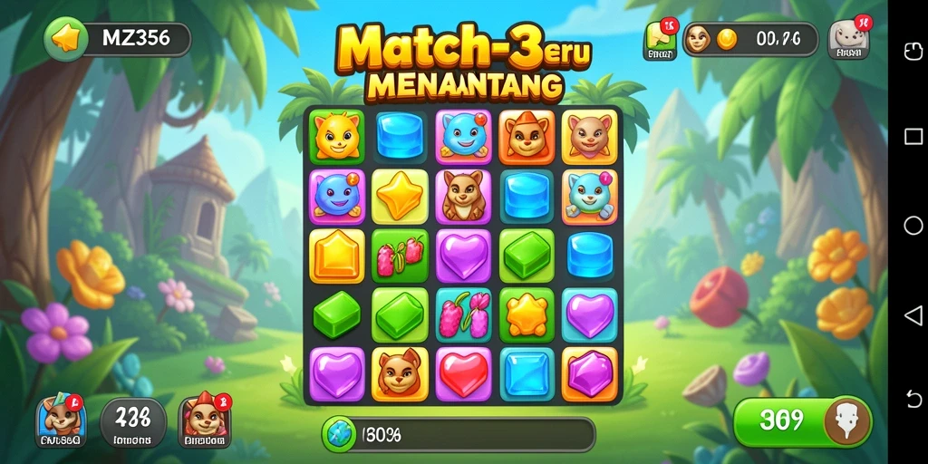 Screenshot MZ356 menampilkan aksi gameplay yang seru dalam mencocokkan item.