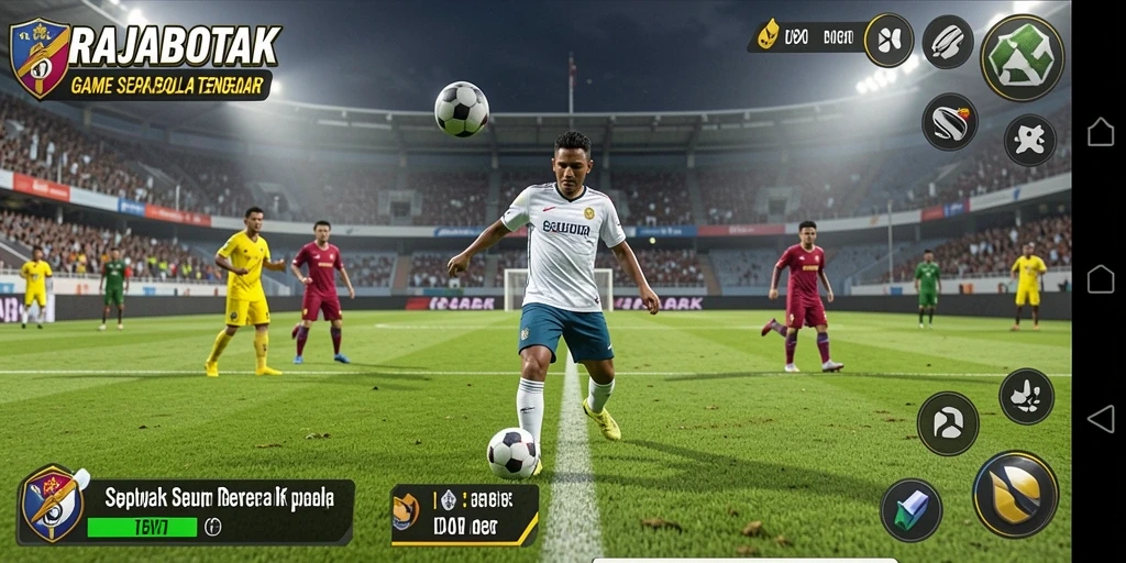 Tampilan gameplay menegangkan dalam RAJABOTAK yang penuh aksi sepak bola.